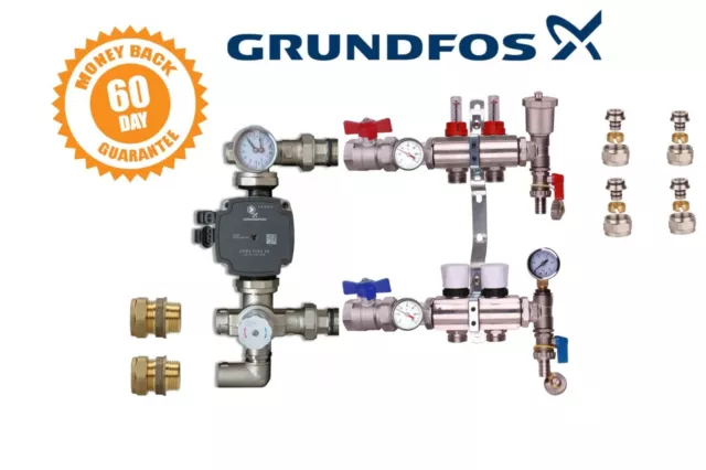 Water Underfloor Heating Manifolds 2 To 8 Ports A Rated Grundfos Pump Pack Kit