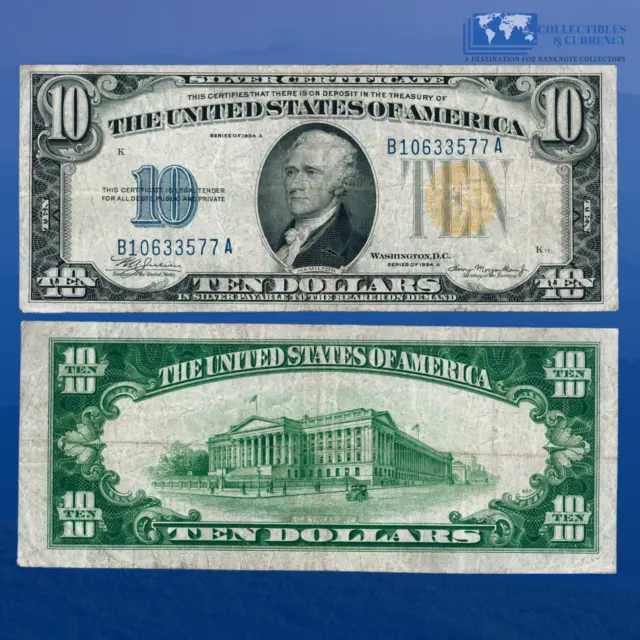 Fr.2309 1934A $10 Silver Certificate Yellow Seal "North Africa", VF #33577
