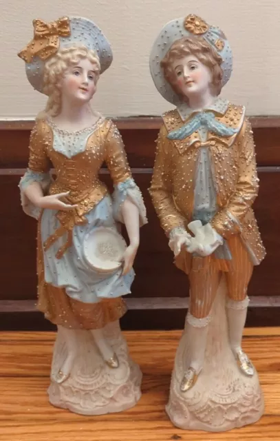 19th Century Volkstedt Rudolstadt Bisque Porcelain Figurines Lovers Couple Birds