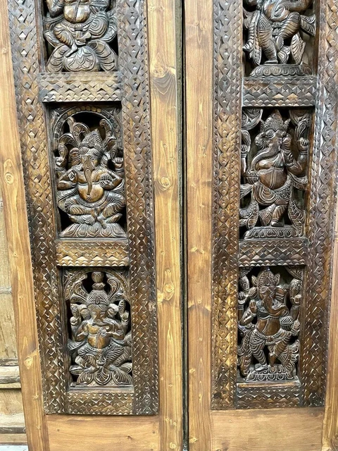 Pair Vintage Ganesha Sliding Barndoor, Carved Door, Ganesh Temple Indian Door 6