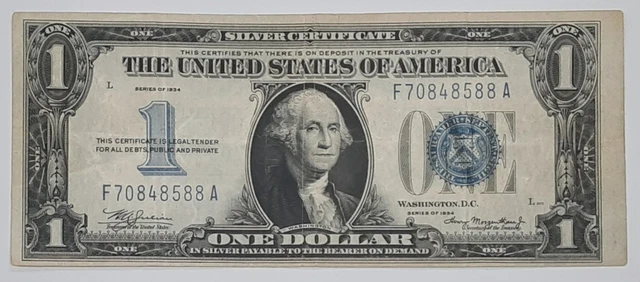 Series 1934 $1 Silver Certificate F-A Block Fr. 1606 - Very Fine