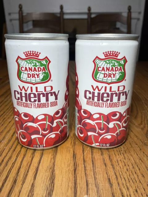 2 1970's Canada Dry Cherry 12 OZ Pull Tab Steel Soda Can Flat Top Twinsburg Ohio