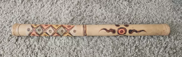 Vintage Australian Aborigine Bamboo Musical Rain Maker Stick 80cm Sun Pattern