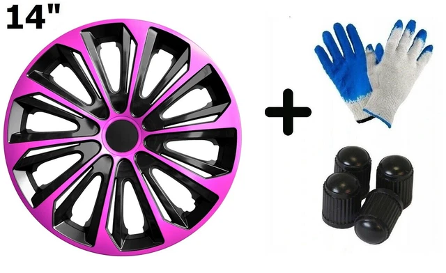 14" STRONG DUOCOLOR BLACK PINK wheel TRIMS car covers HUB CAPS set of 4 | 3610