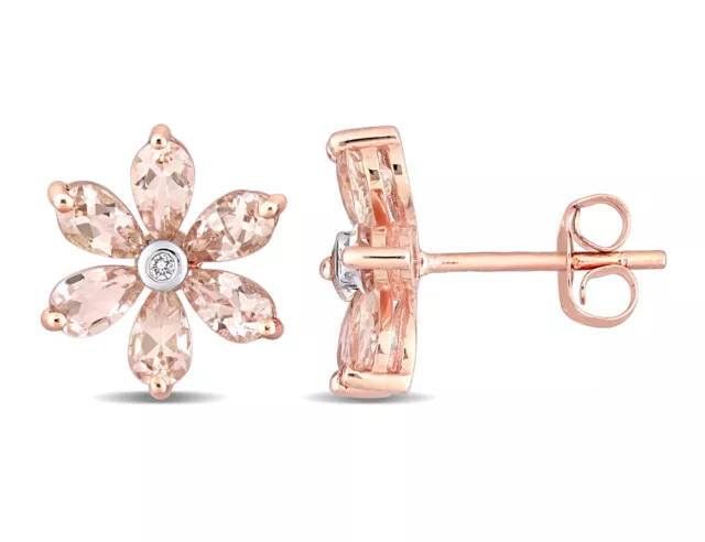 3.00 Carat (ctw) Morganite Flower Button Earrings in 10K Rose Pink Gold