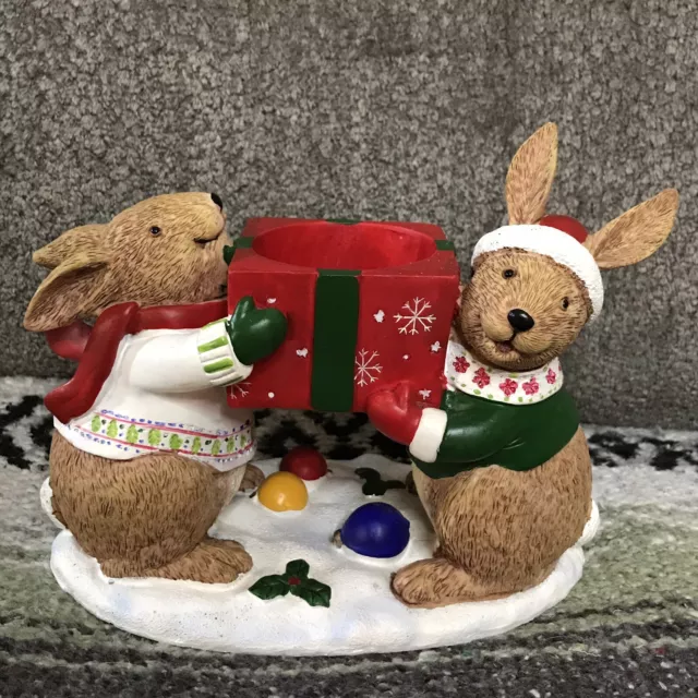 Yankee Candle Bunnies with Gift Tea Light Holder Christmas Present Ceramic