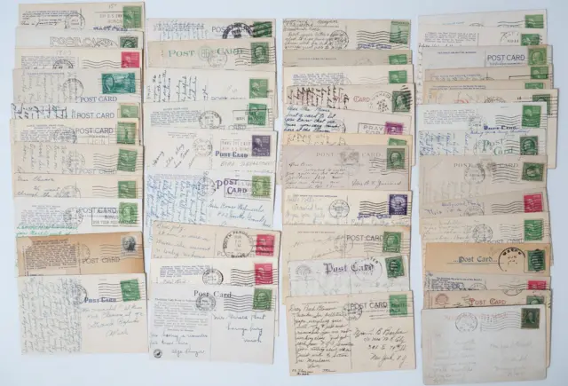 Vintage POSTCARDS with STAMPS Lot 50 Posted Cancel Postmark USA Pre-1950s Old