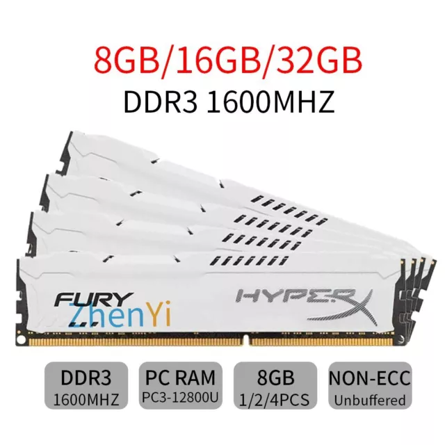 Pour HyperX FURY 32Go 16GO 8Go 4Go DDR3 PC3-12800U 1600MHz Desktop RAM blanc FR