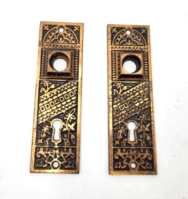 Vintage Pair Steel Metal Keyhole Door Plate Escutcheon Ornamental 5-3/4"L
