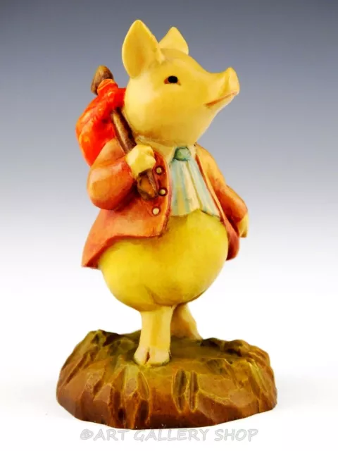 ANRI Wood Carved F-Warne 1980 Figurine 3-1/8" PORKY PIG TRAVELING PIGLET