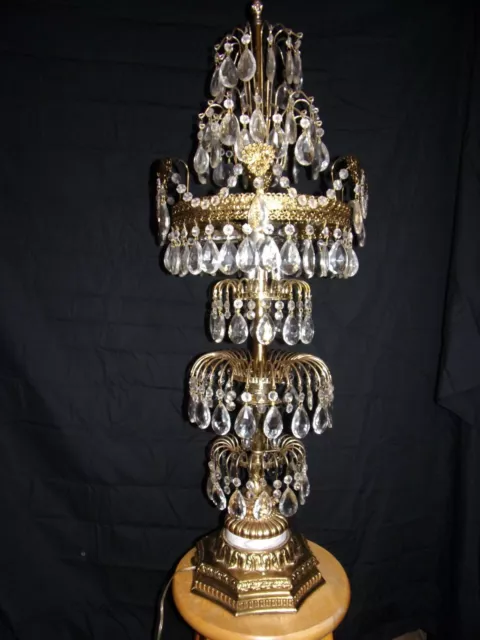 RARE Antique Art Deco Nouveau Crystal Chandelier Table Lamp Hollywood Regency 