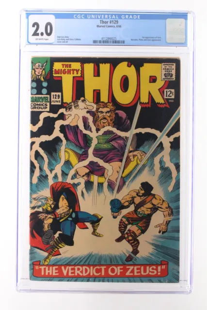 Thor #129 - Marvel 1966 CGC 2.0 1st Appearance of Ares. Hercules, Pluto and Zeus