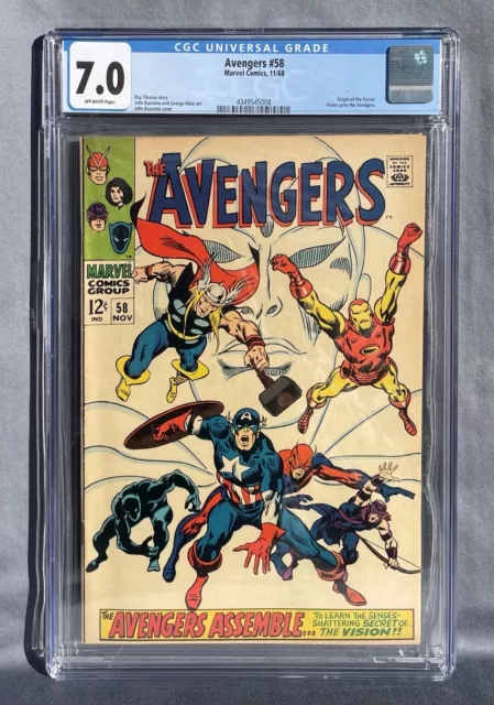 Avengers #58 CGC 7.0 OW Pages Origin of Vision 1968 Marvel Comics - Silver Age