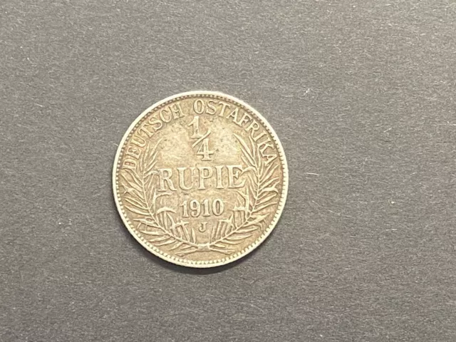 Old Coin.  German East Africa 1/4 Rupie coin. 1910. William II