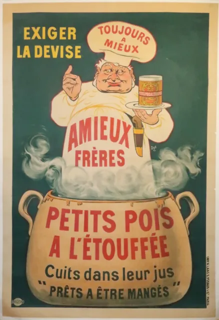 Ancienne affiche publicitaire originale ancienne Petit Pois Amieux frère de Ogé