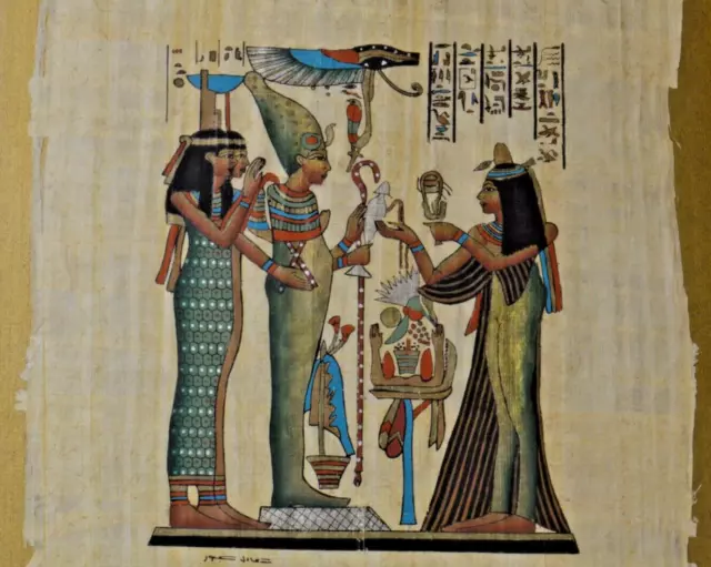 Hand Painted Egyptian Art Of Royals On Papyrus Signed &Custom Framed 13” x 17”