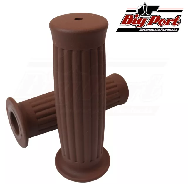 Big Port Motorcycle Handlebar 1" Grips Rubber Ribbed Brown Cafe Racer Retro 2