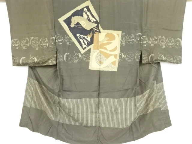 39333# Japanese Kimono / Antique Mens Juban / Utensils Of Noh
