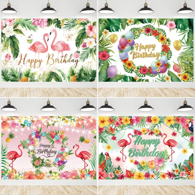 Hawaiian Tropical Flamingo Backdrop Banner Photo Background Birthday Party Decor