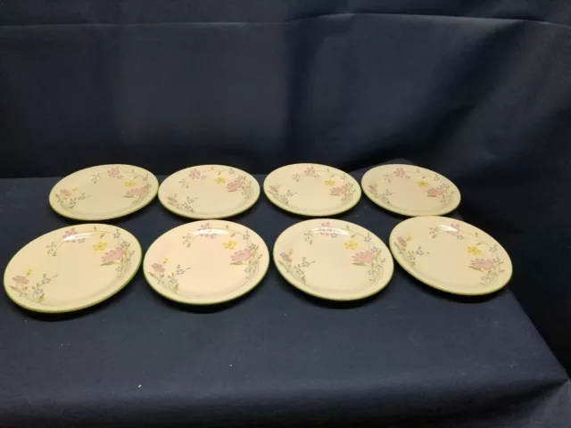 Vintage Sango "Fresh Flowers" Set/8 Dessert Plates Pink/Yellow Flowers 8499JAPAN