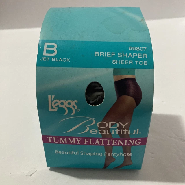 leggs body beautiful tummy flattening panythose 69807 size b jet black sheer toe