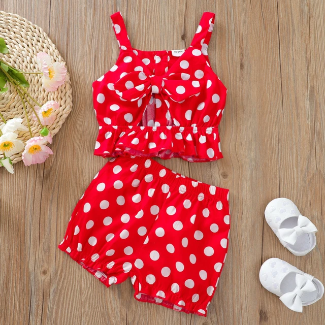 Pantaloncini top gilet a pois nodo con fiocco per bambini bambini bambini set abiti estivi