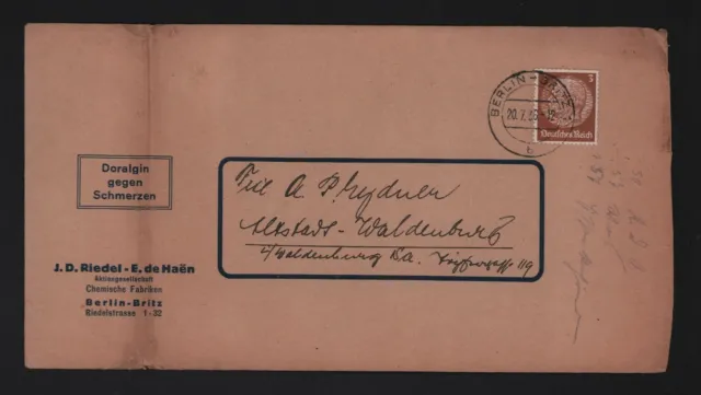 BERLIN-BRITZ, Briefumschlag 1936, J. D. Riedel-E. de Haen AG Chemische Fabriken