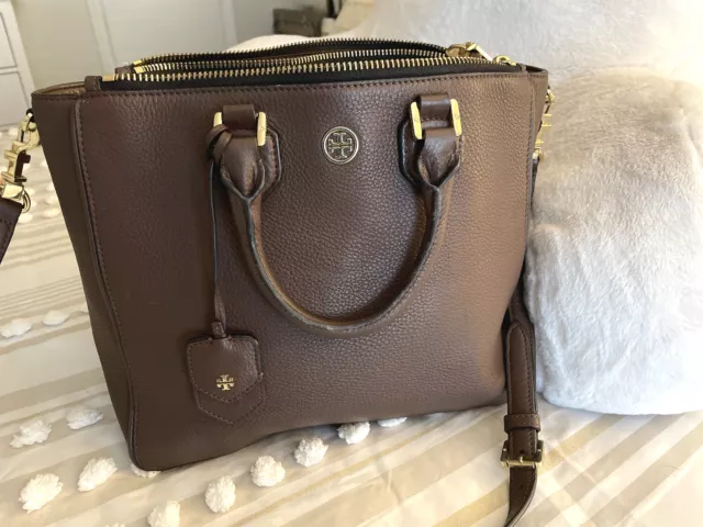 Tory Burch Robinson Pebbled Leather Tote Shopper bag - 2 Zip compartments Brown