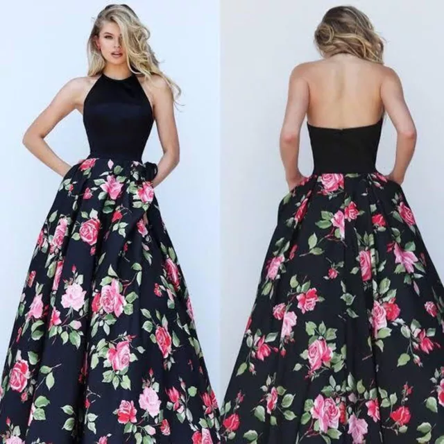 sherri hill size 8 ball gown halter top prom dress pockets beaded black rose