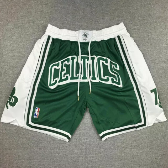 Retro Adults Basketball Sports Shorts Boston Celtics Stitched Green White S-2XL
