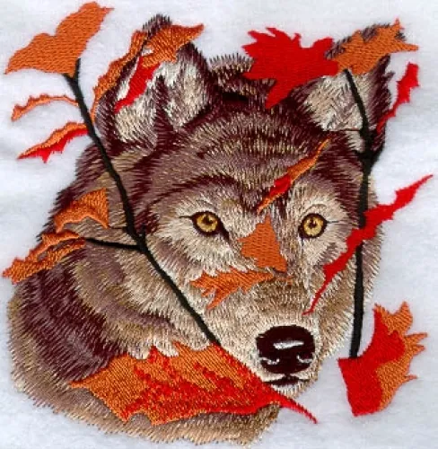 Embroidered Short-Sleeved T-Shirt - Autumn Wolf M1236 Sizes S - XXL