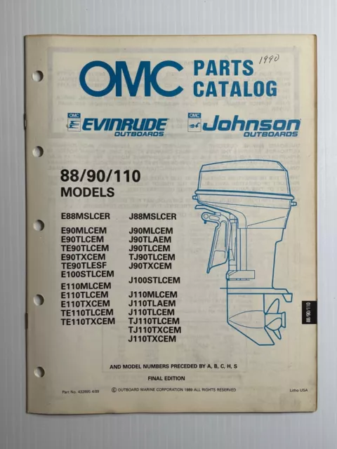 1989 OMC Evinrude /Johnson (88/ 90/ 110 Models) Boat Motor Parts Catalog #432895
