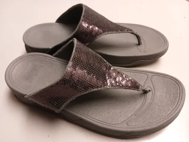 FitFlop Fit Flop Dark Pewter Sequin/Gray Exercise Comfort Thong Sandals US 9, 41 2