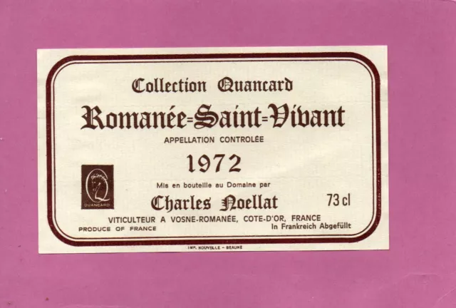 Etiquette Romanee St Vivant 1972 Charles Noellat Collection Quancard §26/01/23§