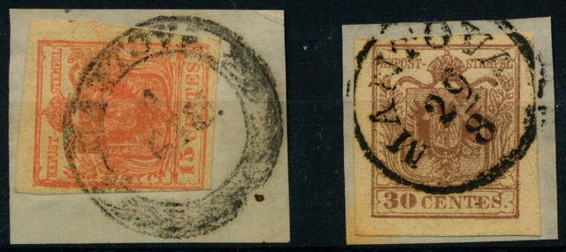 LOMBARDEI-VENETIEN 1850 2MARKE:15C, und 30C, Verschiedene MANTOVA Stempeln.