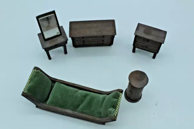 Puppenstube Schlafzimmer Set, 5-teilig, Sofa/Schränke/Schminktisch, Holz,vintage 2