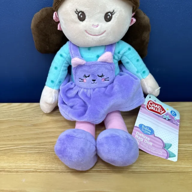 Argos Brown Haired Girl Rag Doll In Purple Cat Dress Soft Plush Toy 7-12” 2