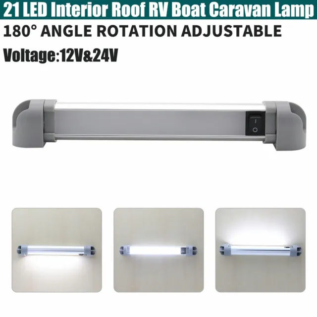 12V-24V Ceiling Light 21 LED Interior Roof For RV Boat Caravan Lamp /w Switch