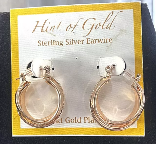 Hint of Gold 14K Pink Rose Gold Plated Round Polished Hoop Earrings New