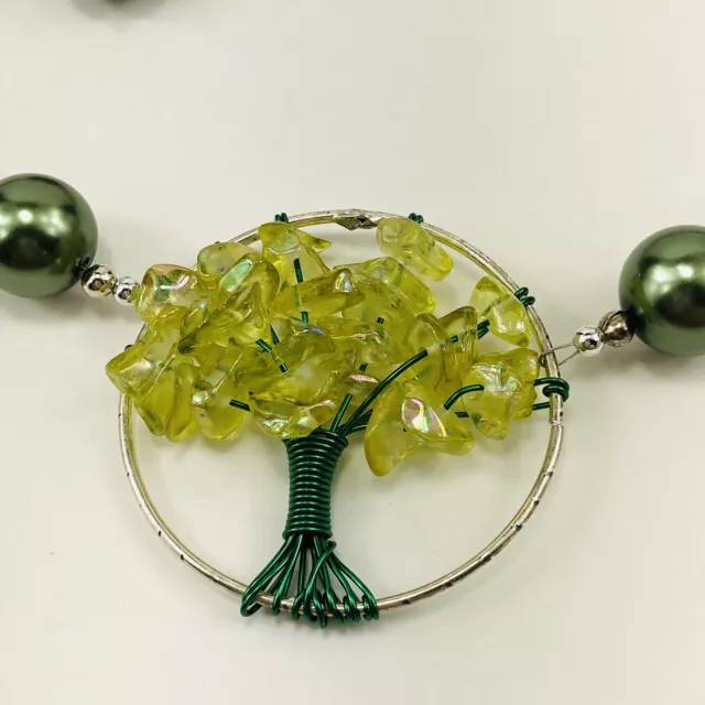 Tree of Life Pendant Necklace Chakra Natural Gemstone Silver Pearl Green Earring