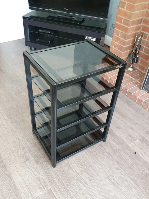 TARGET HIFI STAND Rare single piece unit with with glass shelves and ...