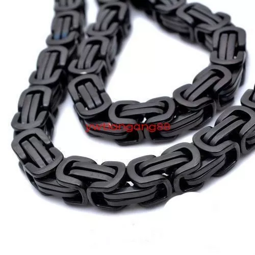 8"-40" Heavy Hotsale Black 316L Stainless Steel MenS Byzantine Chain Necklace