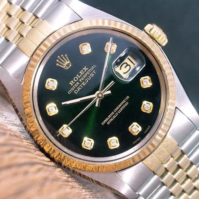 Rolex 16013 Dark Green Diamond Dial Automatic DateJust 36mm Watch