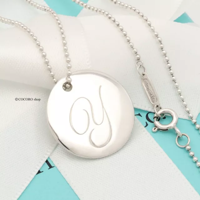 Tiffany & Co. Letter Y Notes Alphabet Initial Disc Pendant Necklace w/Pouch