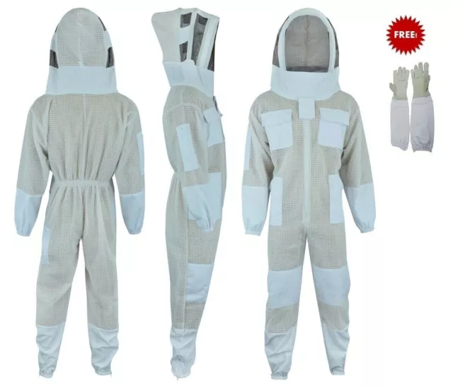 3 Layer Mesh Ventilated Beekeeper/Beekeeping Suit - Fencing Veil & Free Gloves.U