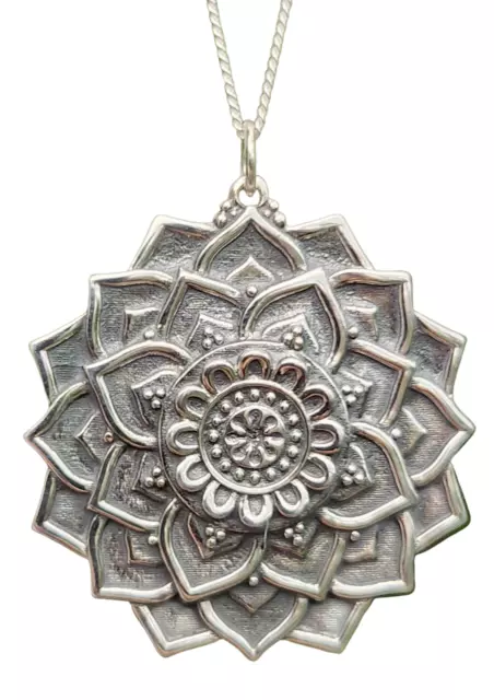 Collar con colgante de flor de loto mandala, cadena de 18.0 in, plata de...