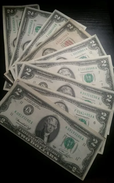 ✯LOT of 5 MIXED Lightly Circulated $2 Bill 1976-2017 RARE Two Dollar Note Fancy✯