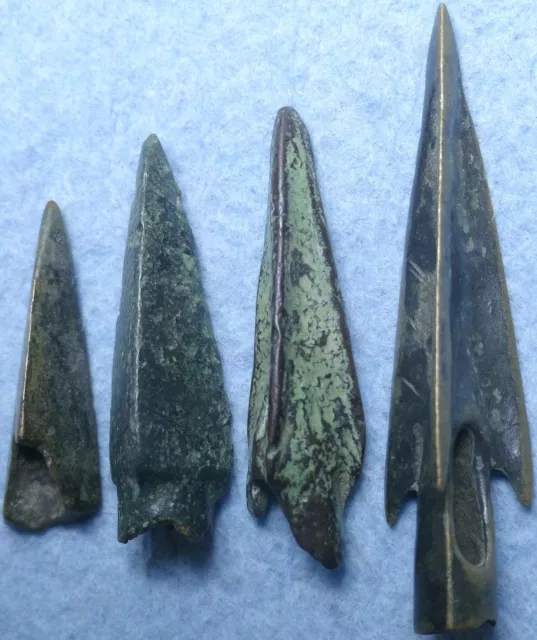 Lot Of 4 Roman Bronze Arrowheads W/ Poison Holes