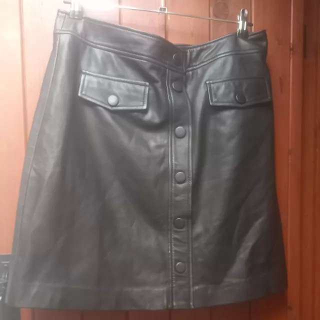 Biba Soft Black Real  Leather Skirt Sexy Button Detail Vintage Vibes Size 14.