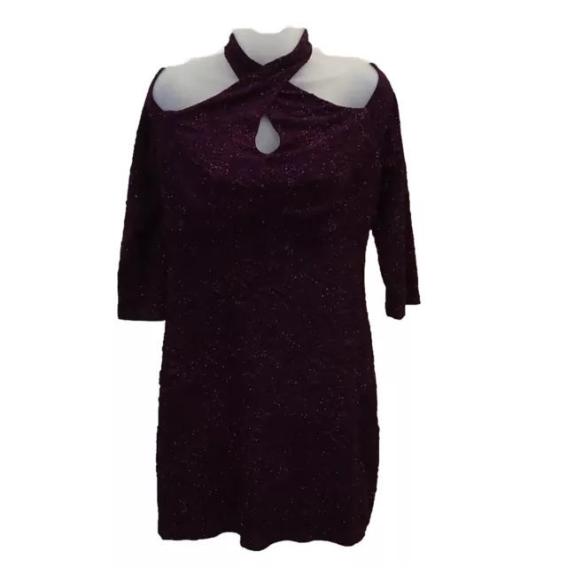 Venus Purple Sparkle Cold Shoulder Dress Size Large